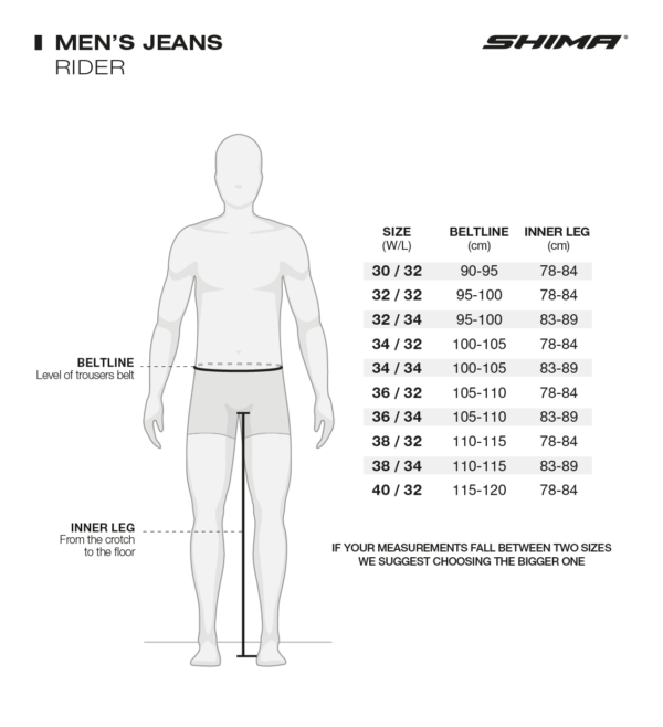 Таблица размеров - Мотоджинсы мужские SHIMA RIDER